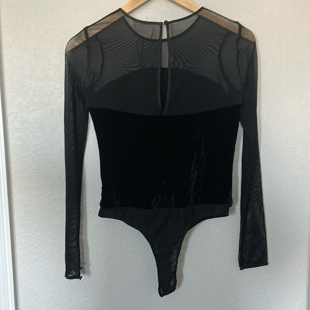 Cinq A Sept Black Velvet Sheer Long Sleeve Bodysuit - Picture 5 of 5